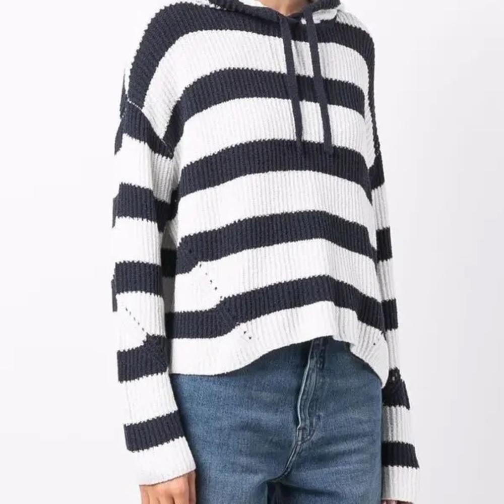 Rag and Bone Navy and White Sunny Striped Hoodie